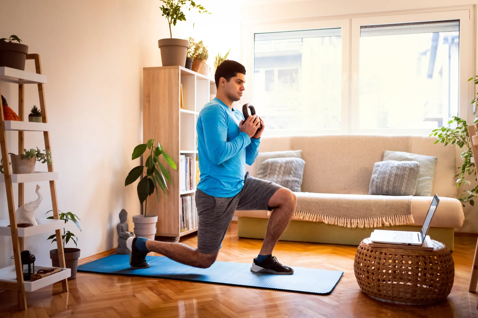 Man working out at home 