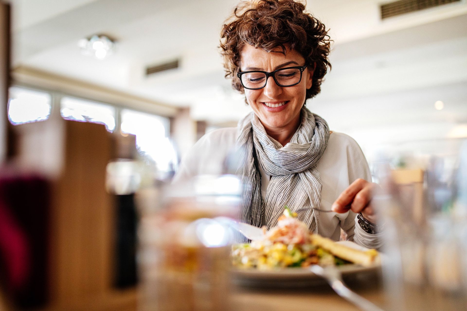 woman eating at a restaurant