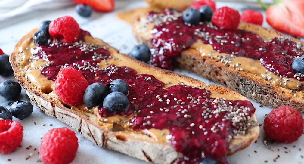 Triple berry chia seed jam on toast