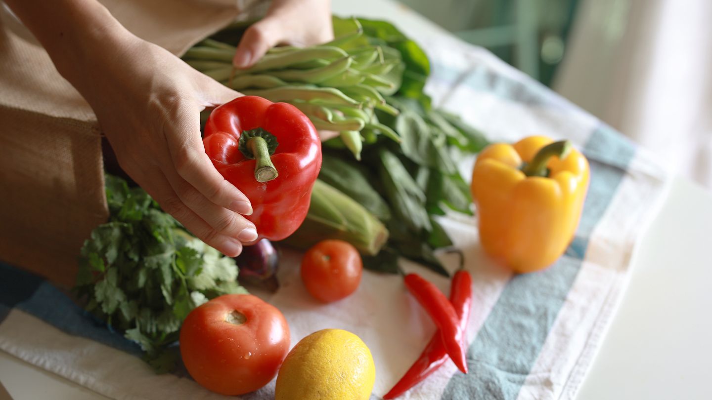 vegetables on the counter