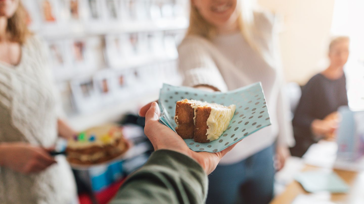 woman giving food