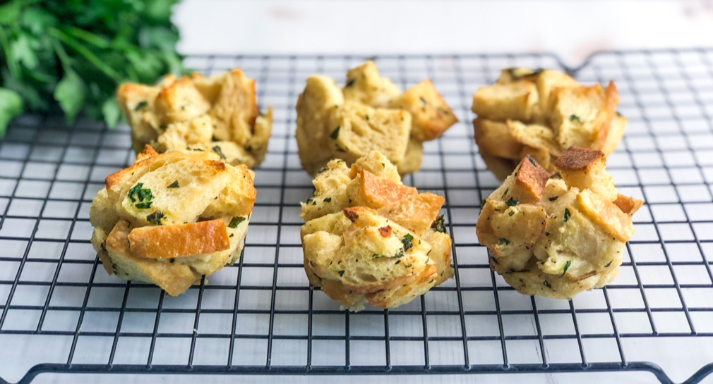 Sourdough stuffing muffins on cooling rack